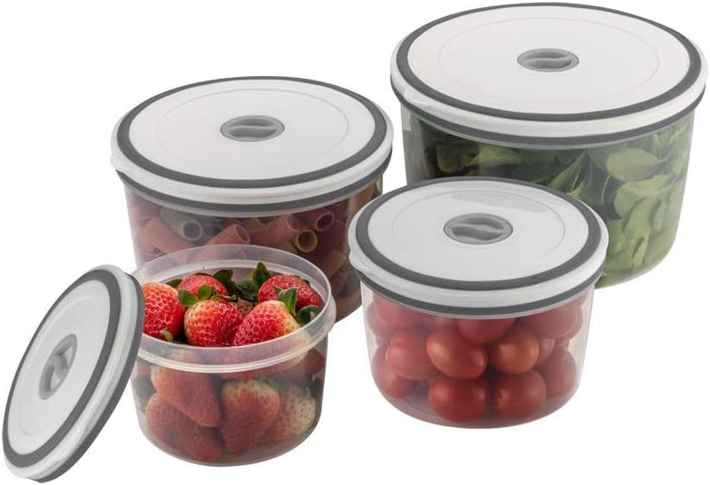 Electrolux - Kit Potes de Plástico Hermético, Redondo, Transparente/Branco, 4 unidades