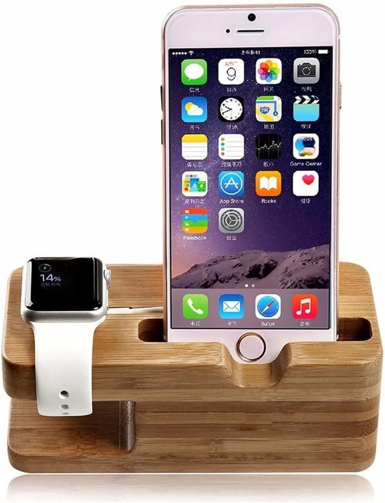 Suporte Dock Madeira Compatível com Cabo Apple Watch e iPhone